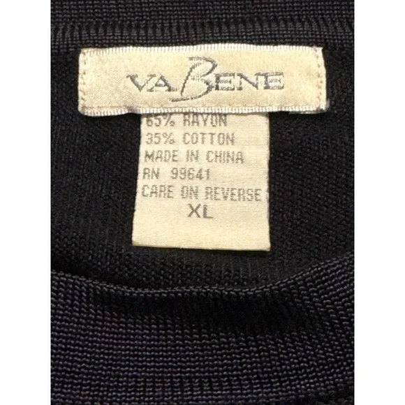 VaBene Men's Black Sweater XL Rayon Cotton Blend Soft Knit Fall Layer EC - Picture 4 of 5